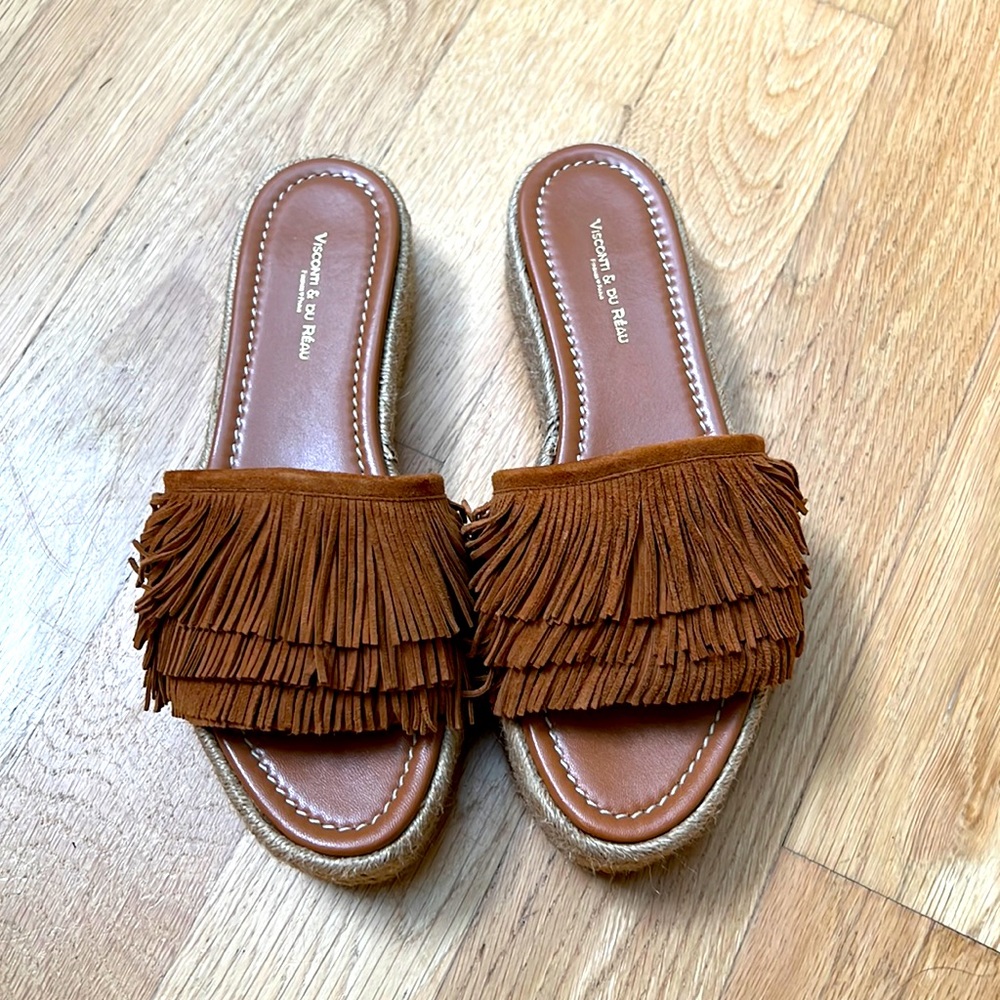 Visconti & du Reau fringed brown leather, platform sandals